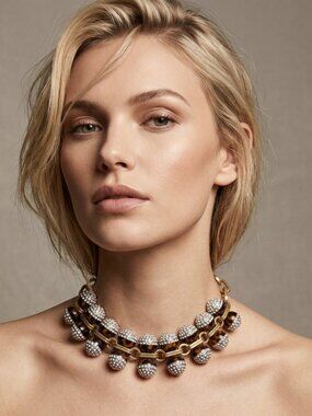 J.Crew Statement Necklace Tortoiseshell Print Rhinestone Ball Chain Necklace